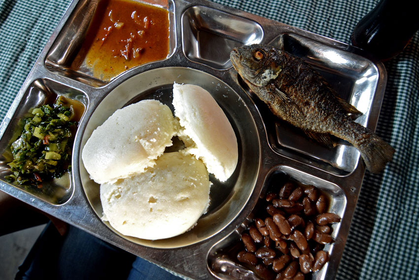 Malawi night dish of nsima and chambo