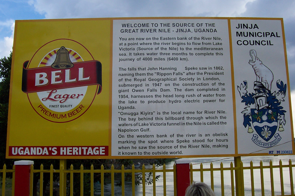 A sign at the source of the Nile in Jinja, Uganda