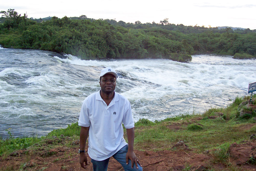 Standing in front of the Victoria Nile in Jinja Uganda