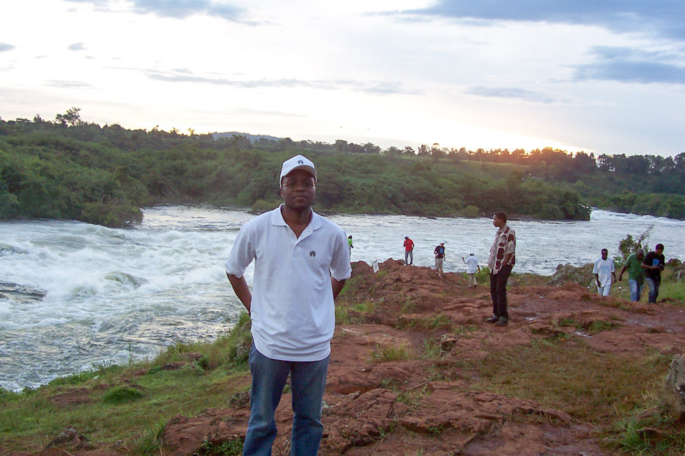 Standing in front of the Victoria Nile in Jinja Uganda