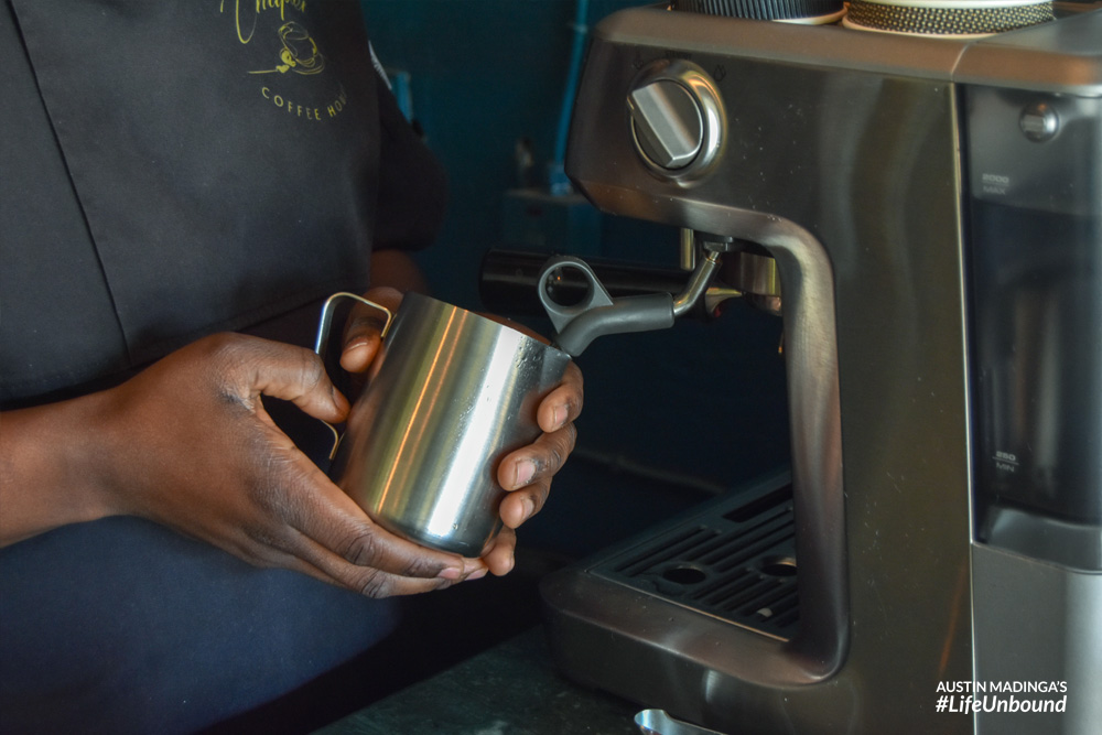Coffee being prepared in the cafe